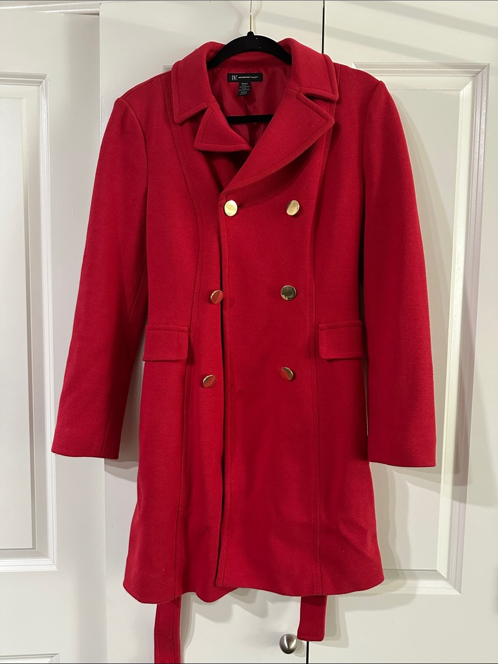 INC International Concepts Red Double-Breasted Trench Coat